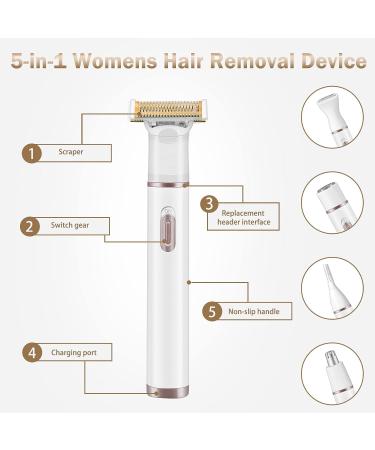 Hicdaw 5 in 1 Electric Razor for Women - Bikini Trimmer, Pubic Hair Shaver, Face & Body Groomer - Nose Hair Trimmer Included (White A) - Buy Online on SooperMarket.com