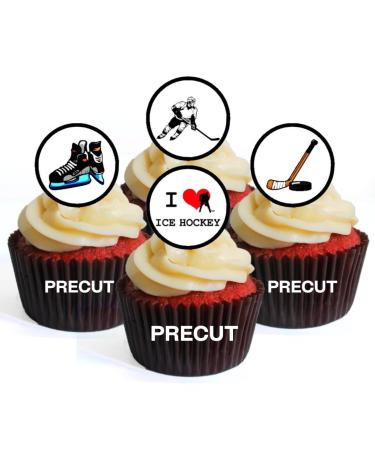PRECUT Ice Hockey Cupcake Toppers Ice Hockey Theme Edible Cake Decorations Edible Ice Hockey Party Decorations Ice Hockey Cake Topper Ice Hockey Edible Cupcake Toppers (Pack of 12)