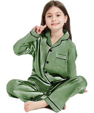 SWOMOG Kids Silk Pyjama Set - Unisex Satin Button Down PJs for Boys & Girls, Soft Sleepwear for Children, 6-7 Years, Matcha Green - Buy Online on SooperMarket.com