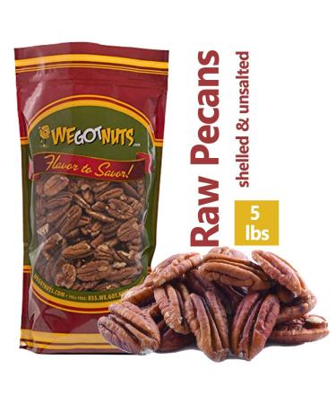 5-Pounds of 100% Natural Raw Pecan Nuts- Whole Shelled & Unsalted Pecan Halves by We Got Nuts- Non GMO No Preservatives- Kosher-Certified Healthy Snack- Packed Fresh In Air-Tight Resealable Bag 5 Pound (Pack of 1)