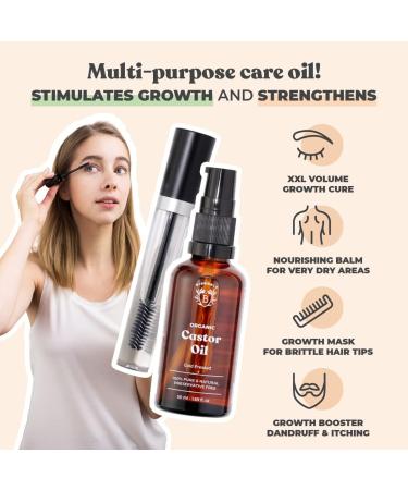 Bionoble Organic Castor Oil 50ml - 100% Pure Cold Pressed for Lashes, Eyebrows, Hair, Beard, Nails - Vegan & Cruelty Free - Glass Bottle with Pipette, Pump, & Mascara Kit - 50ml Pack - Buy Online on SooperMarket.com