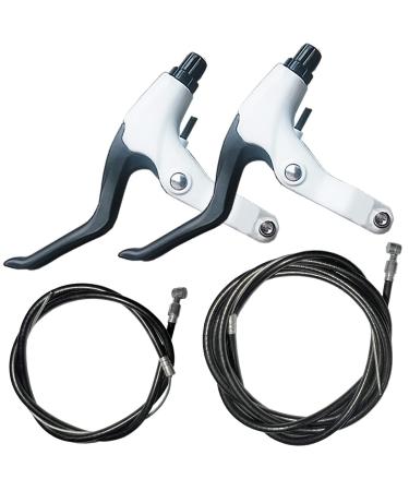 Lomodo 4 Pieces Bicycle Brake Accessories Including 2 Pack Aluminium Alloy Brake Levers Handle Bars and 2 Pack Brake Wire (Front and Rear Brake Cable) for Mountain/Road/MTB Bike(White)