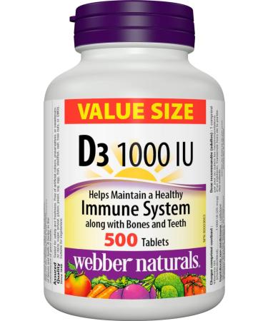 Webber Naturals Vitamin C Chewbale 500 mg 300 Orange Flavour Tablets For Bones Teeth & Vitamin D3 1000 IU 500 Tablets For Healthy Bones Teeth and the Maintenance of Good Health - Buy Online on SooperMarket.com
