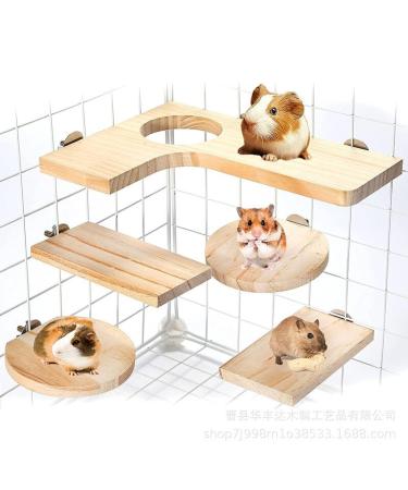 Wangdu hamster accessories set: 5 pieces hamster toys made of wood natural wood platform bird seating board DIY toy cage decor accessories for hamster guinea pigs chinchillas racing mice