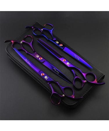 Purple Dragon Professional 7.0 inch 4PCS Pet Grooming Scissors Kit - Premium Japan Steel Straight & Curved Blades with Case - Dog Hair Cutting Shears Set in Electroplating Purple - Buy Online on SooperMarket.com