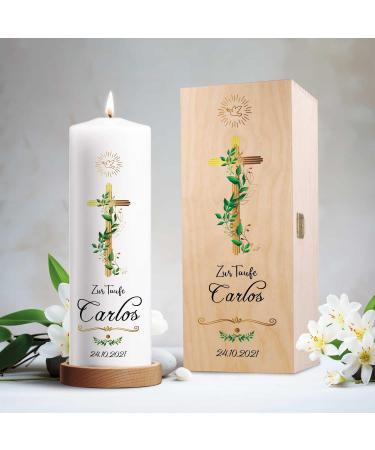 Personalized Gravure Printed Christening Candle - Golden Cross Baptism Gift for Boys & Girls - High-Quality 250/80 mm - Buy Online on SooperMarket.com