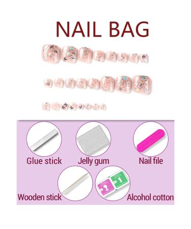 Silver Glitter Butterfly Sequins Toe Nail Press Ons - 24PCS Short Square Fake Toenails for Women | Summer Manicure Glossy Design - Style 13 - Buy Online on SooperMarket.com