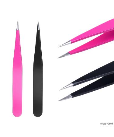 High Precision Tweezers Set - Pluck Eyebrows, Apply Fake Eyelashes, Remove Hair - Pink/Black - Buy Online on SooperMarket.com