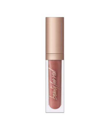 Beauty For Real Lip Gloss + Shine  Turned On - Neutral Rose - Non-Sticky Plumping & Hydrating Gloss - Light & Mirror In Cap - Contains Marine Collagen - 0.15 fl oz Turned On Nude