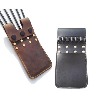 AMEYXGS Archery Pocket Arrow Quiver Leather Arrow Holder Portable Arrow Training Carrier Bag for Shooting Hunting Accessory brown