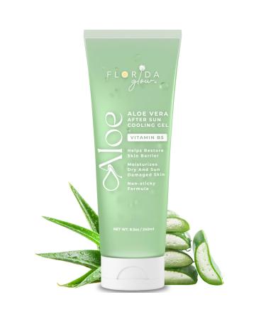 Aloe Vera After Sun Gel by Florida Glow - Organic Aloe Vera Gel for Sunburn Relief - 98% Pure Aloe Vera Moisturizer for Face Skin - Enriched with Vitamin B5 Non-Sticky Xanthan Free Clear Gel