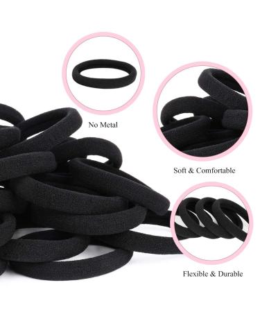 Xcozu 100 Black Hair Ties - Elastic Hair Bobbles for Women Girls & Children - Strong Stretch Bands for Thick Hair (40x8mm) - 1 Pack - Buy Online on SooperMarket.com