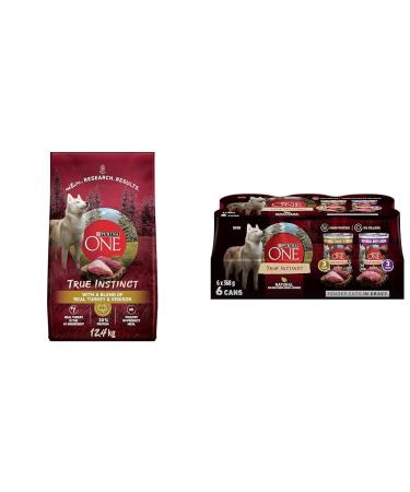 Purina ONE True Instinct High Protein Dry Dog Food Turkey & Venison - 12.4 kg Bag & Tender Cuts True Instinct Wet Dog Food in Gravy Variety Pack 2 Flavours - 368 g Can (6 Pack)