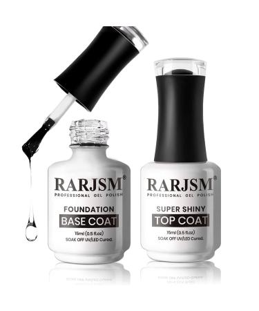 RARJSM Gel Nail Polish Base and Top Coat Clear Shine Glossy Mirror Long Lasting Nail Art Gel Polish 15ml Big Capacity Soak Off 2pcs Set LED UV Curing Requires for Home DIY Nail Salon Manicure Base Top Coat Set