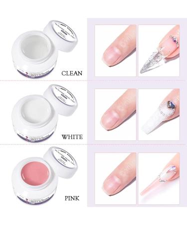 Gel Builder for Nails 3 Colours 20 g Clear Pink White Nail Extension Gel Kit Hard Gel for Nails Builder Nail Gel Kits with Nail Shapes and Acrylic Nail Brush for Nail Art Manicure - Buy Online on SooperMarket.com