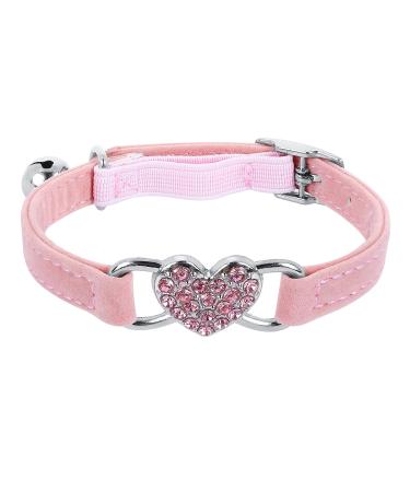 Jagowa Rhinestone Heart Cat Collar with Safety Belt Adjustable Flocking Colored Diamond Design with Bell - Pet Supplies for Small Cats and Dogs (Pink)