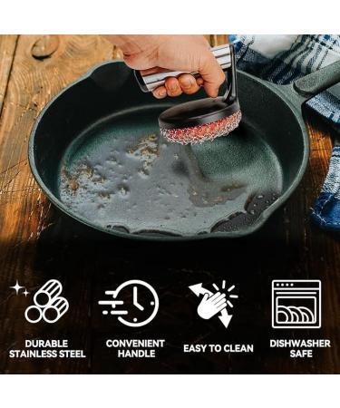 GIISH Cast Iron Scrubber with Handle Stainless Steel Chainmail Cleaner for Pans and Skillets - Cast Iron Cookware Ovens Easy Install Easy to Use - Buy Online on SooperMarket.com