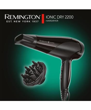 Remington D3198 Ionic Conditioning Hair Dryer with Diffuser and Concentrator Attachments - 2200 W, Black - Buy Online on SooperMarket.com