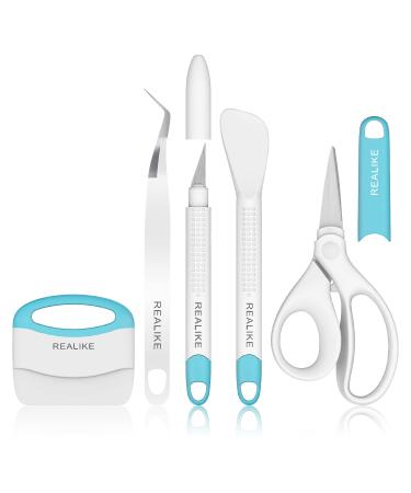REALIKE Craft Weeding Tools for Vinyl Cardstock Crafting Basic Set Scraper/Spatula/Scissors/Tweezers Tool Kit for Cricut/Silhouette/Siser HTV/Oracal Vinyl Blue 5 Tools