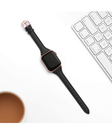 WFEAGL Top Grain Leather Band for Apple Watch 38mm-45mm - Slim Replacement Wristband for iWatch SE & Series 8 - Black/RoseGold - Women - Buy Online on SooperMarket.com
