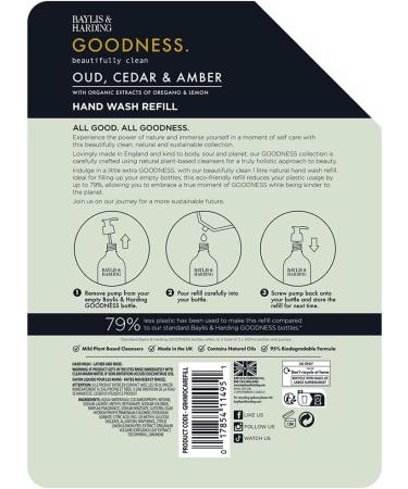 Baylis & Harding Goodness Oud Cedar & Amber Hand Wash 1 Litre Pouch Refill (Pack of 4) - Vegan Friendly 1 l (Pack of 4) Oud Cedar & Amber Refill - Buy Online on SooperMarket.com