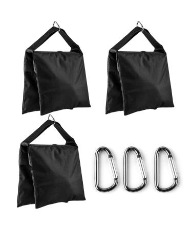 Sand Bag Photography Studio Video Heavy Duty Sandbag Saddlebag for Photo Studio Light Stand Boom Arm Camera Tripod with Carabiner,3 Pack (Black)