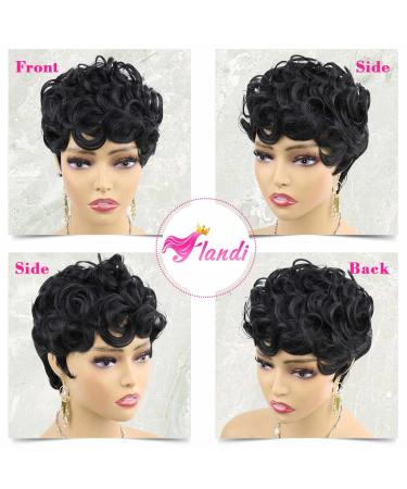 Flandi Short Pixie Curly Wigs for Black Women - Natural Black Synthetic Hair 1B# - Buy Online on SooperMarket.com