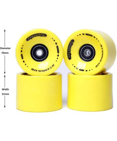 FREEDARE 70mm Longboard Wheels with ABEC-7 Bearings and Spacers (Set of 4) - Yellow - Buy Online on SooperMarket.com