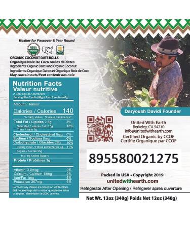 United With Earth Organic Coconut Date Rolls - 12oz (4-pack) | Non-GMO, Gluten-Free, Vegan, Paleo, Certified Organic - Buy Online on SooperMarket.com