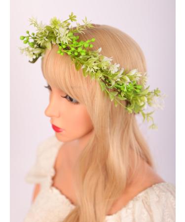 Wiwpar Boho Flower Wreath Headpiece - Maternity Birthday Bridal Halo Hair Accessory for Women & Girls - Green Leaf Bohemian Fairy Flower Headband (Style4 - Buy Online on SooperMarket.com