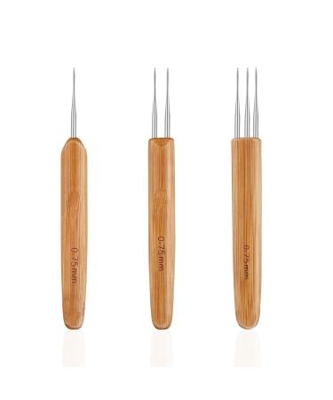 LDCREEE 3 Pieces Dreadlock Hook Tool, 3 Dreadlocks Crochet Hooks, Crochet Hook Needle for Hair Dreadlock Braid Craft 0.75mm 1 Hook, 2 Hooks, 3 Hooks (Wood color-3pcs)