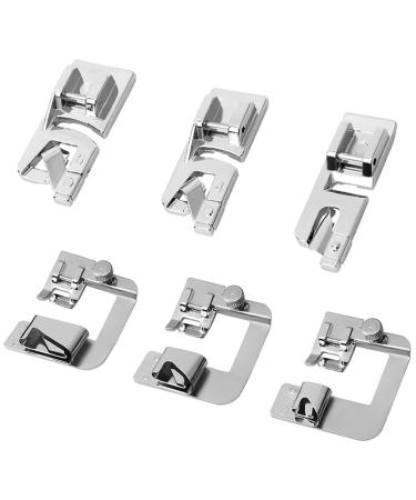 6 Pcs Rolled Hem Presser Foot, Hemming Foot Kit for Sewing Rolled Hemmer Presser Foot for Singer, Brother, Janome, Home Multifunctional Sewing Machine 6 sizes