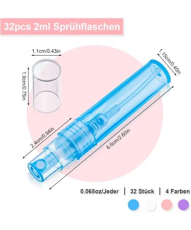 Phoetya 32 StCK 2ML Mini Spray Bottles - Portable Plastic Perfume Containers in 4 Colors for Travel & Outdoor Makeup - Buy Online on SooperMarket.com