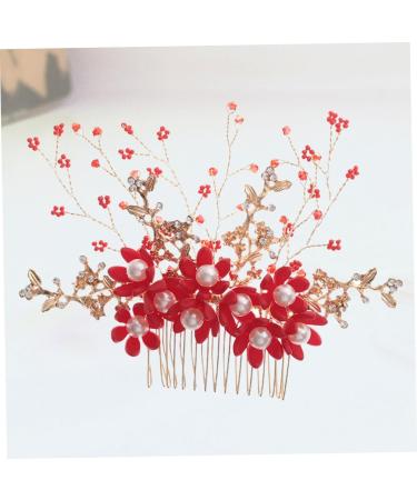 HAPINARY Handmade Comb Hair Insert Comb Bridal Headpiece Flower Hair Combs Wedding Side Comb Wedding Hair Combs Pearl Comb Clip Crystal Headpiece Tiara Red Hanfu Bride Headgear - Buy Online on SooperMarket.com