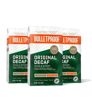 Bulletproof Original Medium Roast Ground Decaf Coffee 12 Ounces (Pack of 3) 100% Arabica Coffee Sourced from Guatemala Colombia & El Salvador Ground 3-Pack