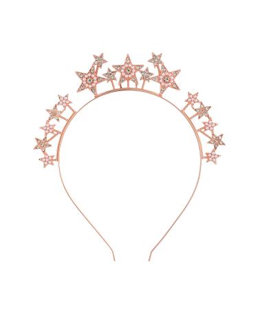 Stars Headband Glittering Star Band Halo Headband Sparkling Tiara Crown Rhinestone Headpiece Goddess Headpiece Headwear Bridal Party Costume Wedding Hair Hoop Accessories for Women Girls (Rose Gold)