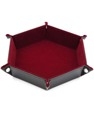 Dice Folding Hexagon Tray w/Red Velvet Rolling for DND Dice Games and Candy Holder Storage