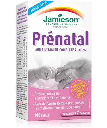 Jamieson Prenatal Multivitamin 100Caplets (Package May Vary) & Chewable Vitamin C 500 mg - White Juicy Peach Flavour 120 Count (Pack of 1) - Buy Online on SooperMarket.com