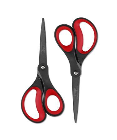 LIVINGO 2 Pack 8" Titanium Non-Stick Scissors, Professional Stainless Steel Comfort Grip, All-Purpose, Straight Office Craft Scissors for DIY(Red/Black) 2 Pack 8" Red/Black