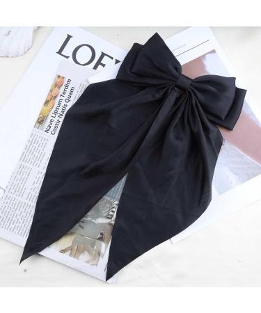 Allereya Vintage Large Silk Bow Hair Clip Barrette - Black Ribbon Hair Accessory for Women and Girls - Buy Online on SooperMarket.com