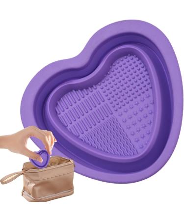 Bexdug Makeup Cleaning Bowl Heart Shape Silicone Makeup Brush Cleaning Mat Bowl | Portable Washing Tool for Brushes Sponges Makeup Cleaning Tools for Makeup Lovers Purple - Buy Online on SooperMarket.com