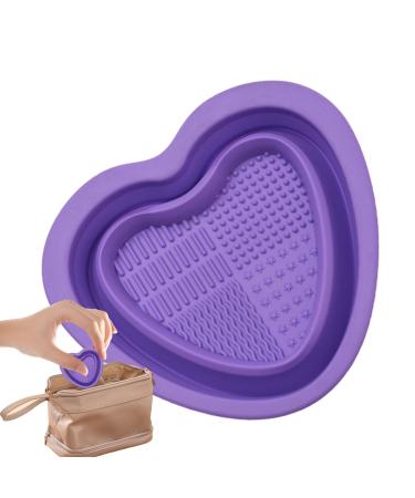 Geteawily Foldable Makeup Brush Cleaning Bowl | Heart Shape Silicone Cosmetic Brush Cleaner Portable Washing Tool for Brushes Sponges Makeup Cleaning Tools for Makeup Lovers Purple
