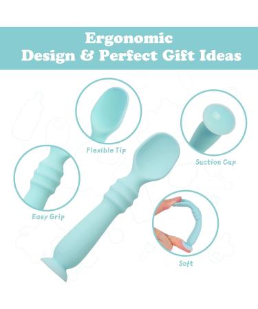 Vicloon Baby Fork and Spoon Set - Silicone Self Feeding Utensil for Infant Toddler - Easy Grip Toddler Cutlery Kit - Blue - Buy Online on SooperMarket.com