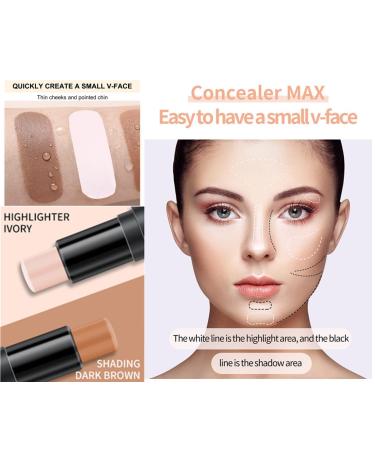 Go Ho 2 Colors Contour Stick - 2 in 1 Double-sided Concealer Stick Highlighter | Long-lasting Waterproof 3D Face Makeup Cream | 01# Ivory and Dark Brown - Buy Online on SooperMarket.com