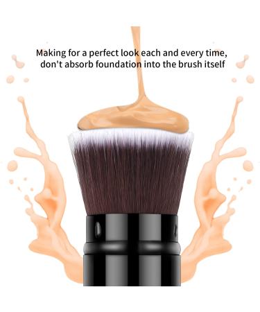 Retractable Flat Top Kabuki Brush | Portable Foundation Makeup Brush with Cover - Black - Buy Online on SooperMarket.com