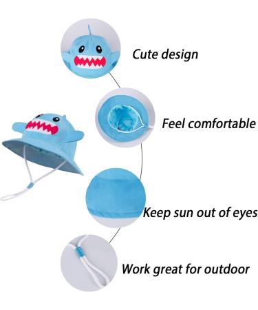 LANGZHEN Beach Sun Protection Hat for Baby Girls | Adjustable Toddler Kids Hat with Wide Brim & Chin Strap | Blue Shark Design | 4-6 Years - Buy Online on SooperMarket.com