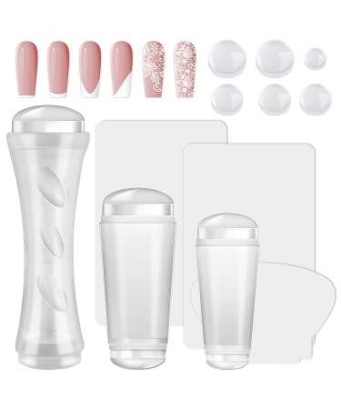 EBANKU French Tip Nail Stamp - 3PCS Clear Silicone Nail Stamping with 6PCS Silicone Replace Nail Art Stamper Heads and Scrapers Jelly Stamper for Nails for French Manicure Home DIY Nail Salon