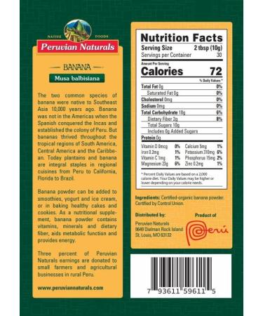 Peruvian Naturals Organic Banana Powder 300g - Raw Vegan Non-GMO Fruit Powder for Smoothies & Cooking - Buy Online on SooperMarket.com
