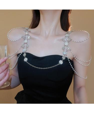 Wiwpar Silver Rhinestone Tassel Snowflake Flower Body Chain | Layered Bikini Harness & Wedding Party Accessories for Women - Buy Online on SooperMarket.com