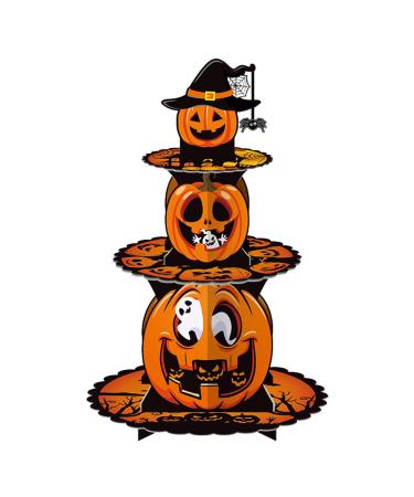 lxuebaix Halloween Pumpkin Dessert Rack Witch Specter Party Cake Stand Paper Macaroon Display Stand for Halloween Party Decor A#